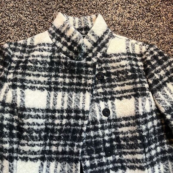 Banana‎ Republic Coat Women's Medium Black Checked 100% Wool Long Sleeve - Picture 3 of 6